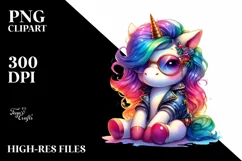 Cute Unicorn Sitting, Summer PNG Product Image 1
