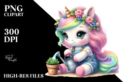 Cute Unicorn Gardening Clipart Product Image 2