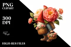 Small Gnome Carrying Camellia Bouquet and Flower Basket | Product Image 1