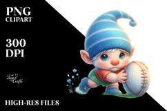 Watercolor Pastell of a Cute Baby Gnome Playing Rugby | Product Image 1