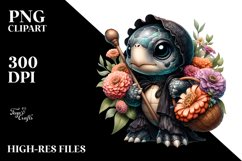 Gothic Baby Turtle with Zinnia Bouquet | Clipart Product Image 3