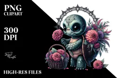 Gothic Baby Turtle with Zinnia Bouquet | Clipart Product Image 2