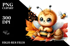 Funny Cute Baby Bee Autumn Leaves Clipart Product Image 1