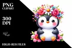 Cute Penguin with Flower Crown PNG Product Image 3