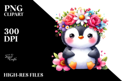 Cartoon Penguin with Flower Crown, Transparent PNG Product Image 2