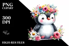 Cute Penguin with Flower Crown PNG Product Image 3
