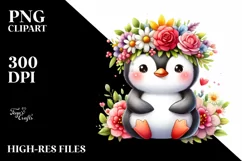 Cute Penguin with Flower Crown PNG Product Image 3