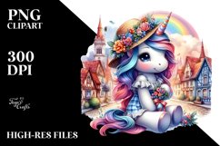 Colorful Baby Unicorn in Village Square Product Image 3