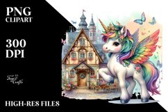 Colorful Baby Unicorn in Village Square Product Image 3