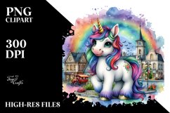 Colorful Baby Unicorn in Village Square Product Image 1
