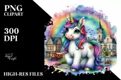 Colorful Baby Unicorn in Village Square Product Image 1