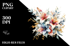 Colorful Washed Watercolor, Lilies, Gold Accents, PNG Product Image 2