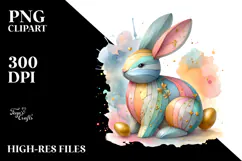 Pastel Wooden Bunny PNG Product Image 2