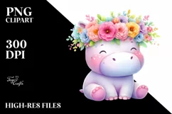 Colorful Hippo Flower Crown Clipart Product Image 3