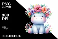 Colorful Hippo Flower Crown Clipart Product Image 1