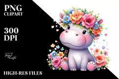 Colorful Hippo Flower Crown Clipart Product Image 1