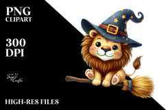 Funny Whimsical Lion on Witch Broom Clipart Product Image 2