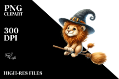Funny Whimsical Lion on Witch Broom Clipart Product Image 2