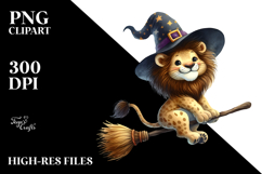 Funny Whimsical Lion on Witch Broom Clipart Product Image 2