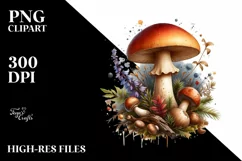 Glossy Mushroom Watercolor Splash, High-Res PNG Product Image 3