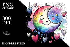 Colorful Smiling Moon with Hearts PNG Product Image 2