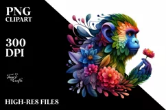 Abstract Vibrant Watercolor Monkey with Flower Frame, Product Image 3