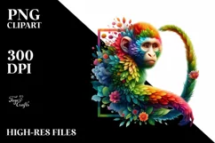 Abstract Vibrant Watercolor Monkey, High-Res PNG Product Image 1