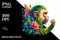 Abstract Vibrant Watercolor Monkey with Flower Frame, Product Image 3