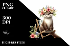 Playful Young Otter Sticker Clipart Product Image 1