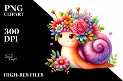 Cute Snail Sitting, Flower Crown PNG Product Image 1
