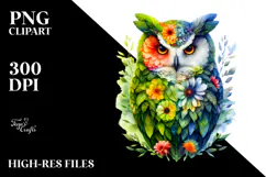 Vibrant Owl with Flowers PNG Product Image 2