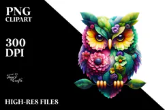 Vibrant Owl with Flowers PNG Product Image 2