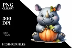 Funny Cute Rhino with Pumpkin | Sublimation | Clipart Product Image 1