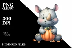 Funny Cute Rhino with Pumpkin | Sublimation | Clipart Product Image 1