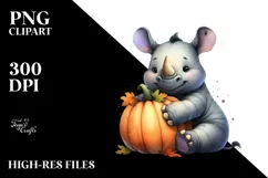 Funny Cute Rhino with Pumpkin | Sublimation | Clipart Product Image 3
