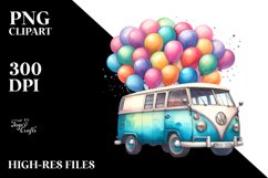 Watercolor Vintage Vibrant Van with Balloons | Sublimation Product Image 3
