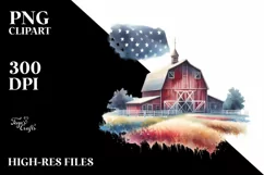 Washed Watercolor Barn USA Colors | Sublimation Clipart Product Image 1