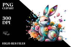 Colorful Bunny on Splashy Background PNG Product Image 2
