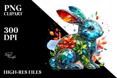 Colorful Bunny on Splashy Background PNG Product Image 2