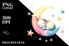 Whimsical Bunny Sleeping on the Moon PNG Product Image 2