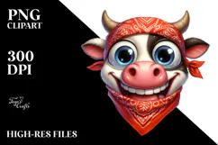 Cartoon Cow with Bandana PNG Product Image 2