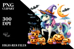 Fantasy Unicorn Halloween Scene Clipart Product Image 2