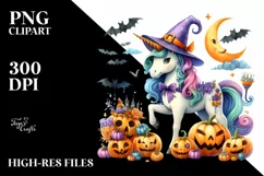 Fantasy Unicorn Halloween Scene Clipart Product Image 3