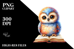 Vibrant Baby Owl Reading a Book Clipart Product Image 2