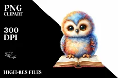 Vibrant Baby Owl Reading a Book Clipart Product Image 1