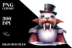 Vampire Walrus Whimsical Watercolor Clipart Product Image 2