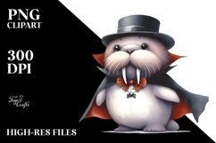 Vampire Walrus Whimsical Watercolor Clipart Product Image 2