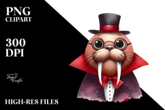 Vampire Walrus Whimsical Watercolor Clipart Product Image 2