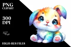 Smiling Baby Rabbit in Watercolor | Clipart Product Image 1