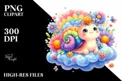 s Baby Snail Whimsical Cloud Flowers Clipart Product Image 3